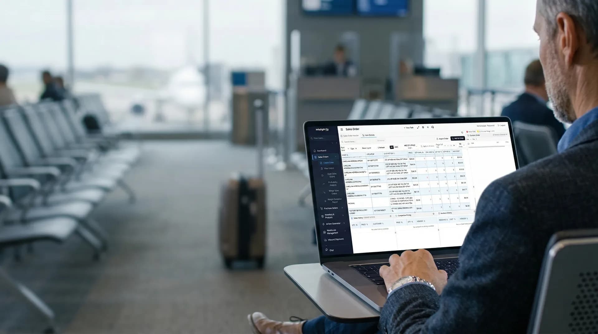 Warehouse worker using InfoSight Go mobile app
