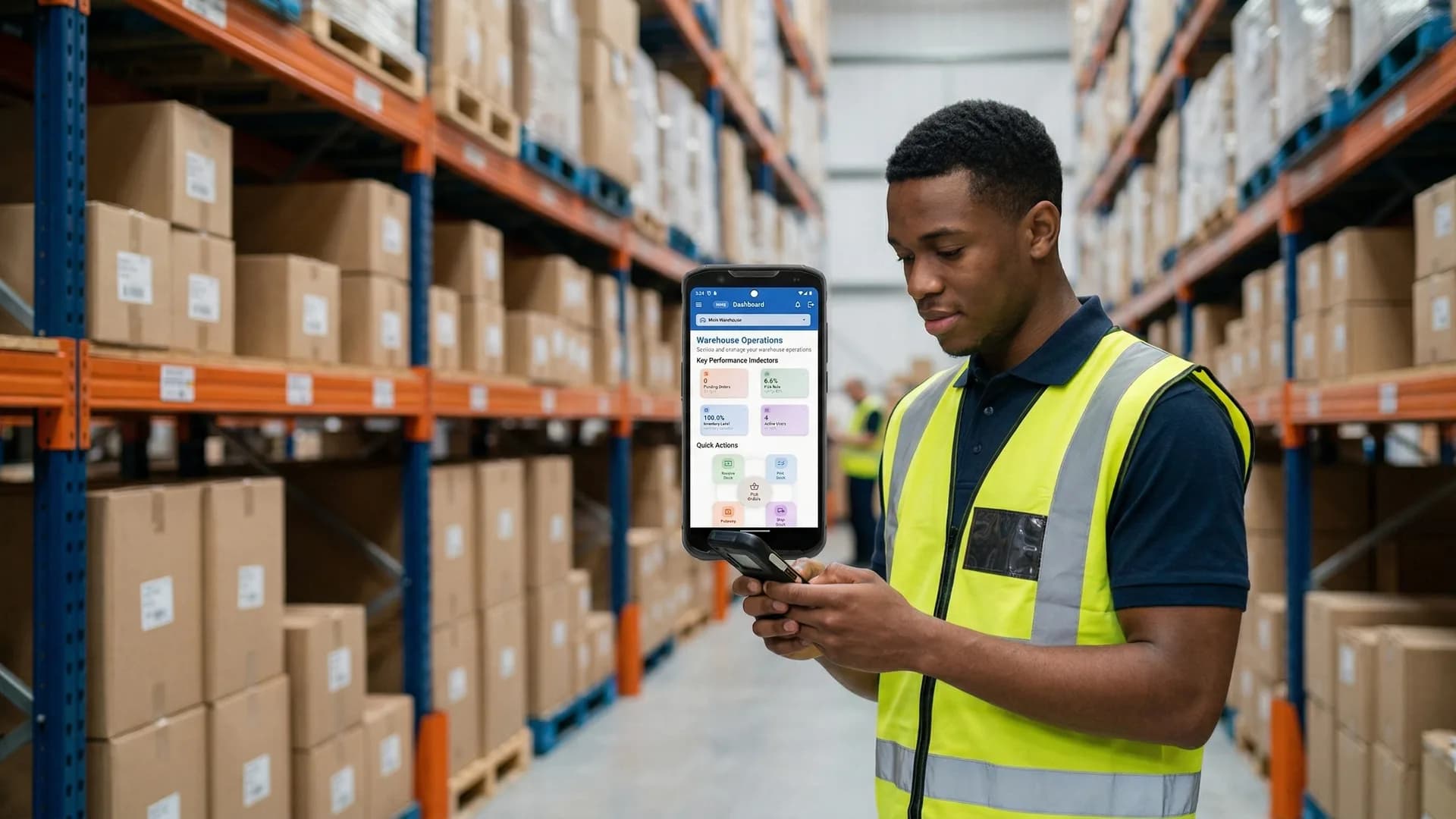 Warehouse worker using InfoSight mobile scanning