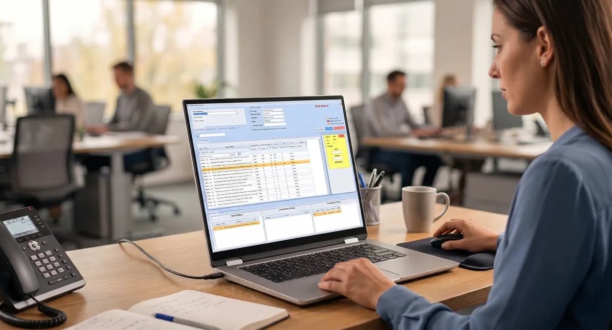 InfoSight ERP software in use - sales order management interface